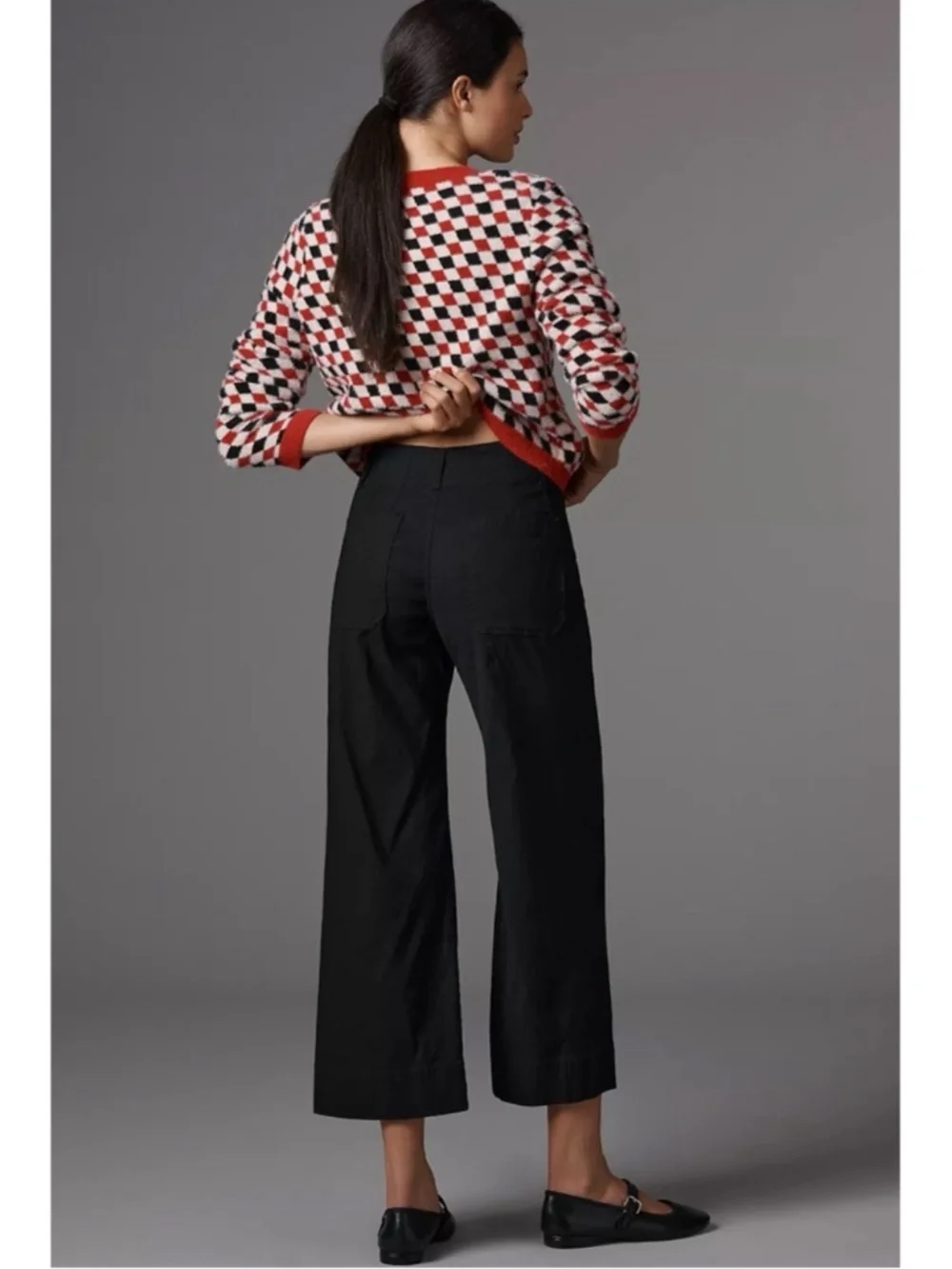 Maeve The Collette Pants Size 28 Black Wide Leg High Rise Linen Blend Crop - Picture 2 of 10